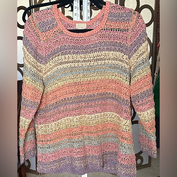 Sigrid Olsen Sweaters - Sigrid Olsen Sport Open Knit Sweater XL Pastel Striped Lightweight